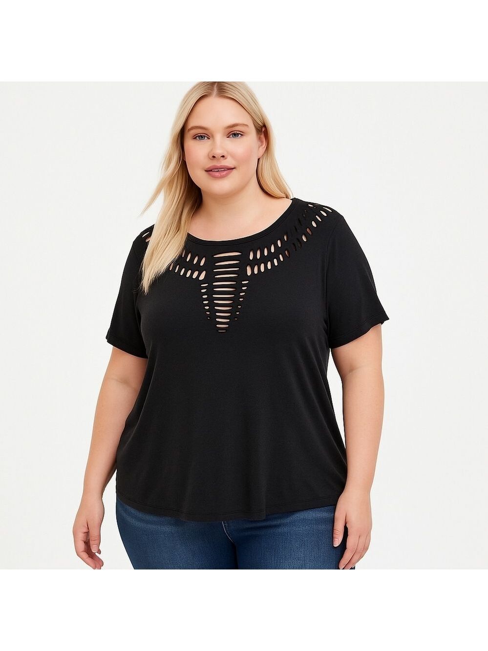Torrid Black Cutout Relaxed Fit Tee Shirt 2X Cotton